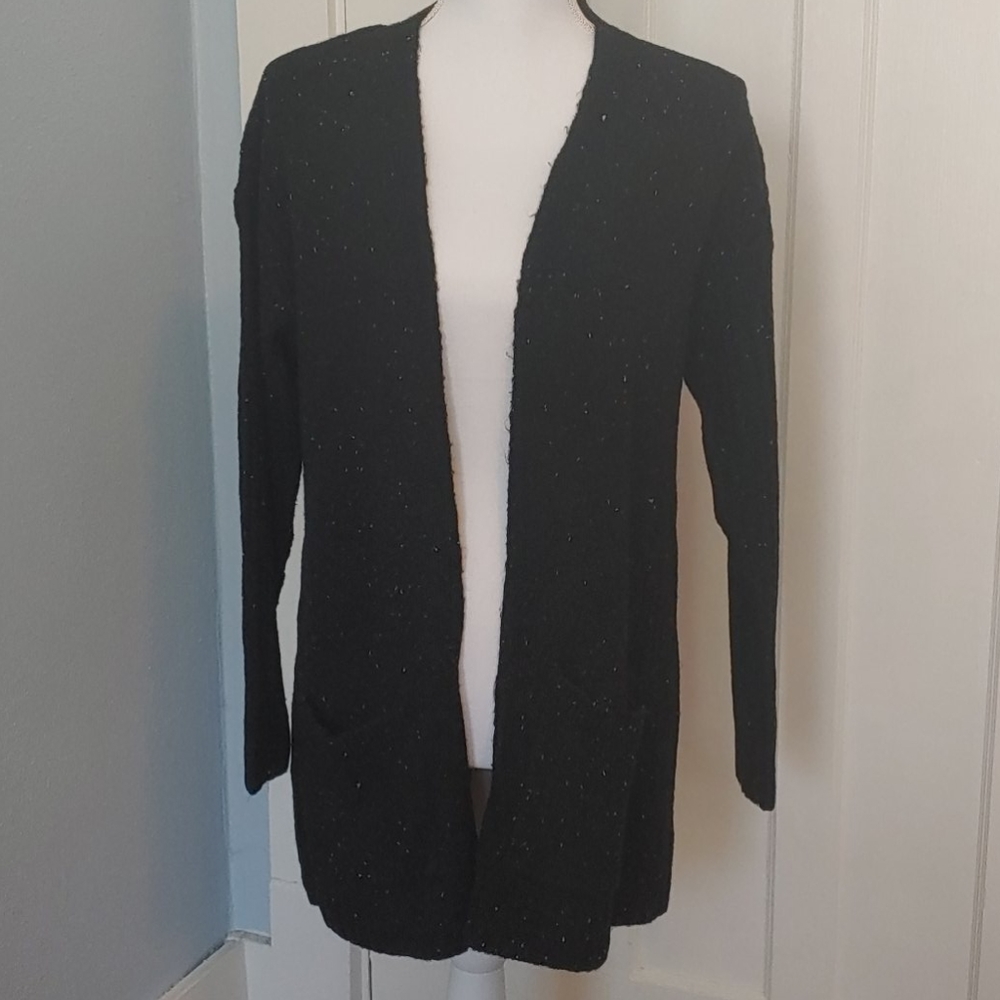 Christopher & Banks black open front cardigan with pockets